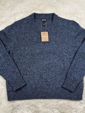 Patagonia NWT Women Recycled Wool-Blend Crewneck Sweater Dappled Sunken Blue XL